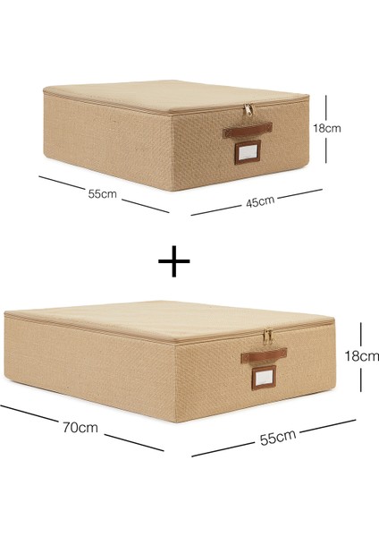 2'li Jüt Baza Altı Valiz Düzenleyici Destekli Kutu Hurç 45 x 55 x 18 + 55 x 70 x 18 cm modelleri