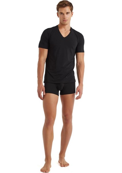 Tender Cotton Kısa Kol V Yaka Siyah T-Shirt 9239