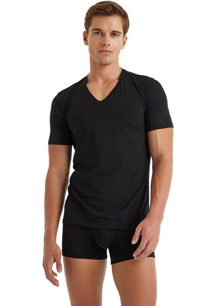 Tender Cotton Kısa Kol V Yaka Siyah T-Shirt 9239 indirimleri