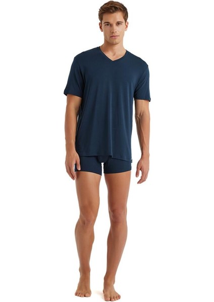 Silver V Yaka Kısa Kol Lacivert T-Shirt 9308