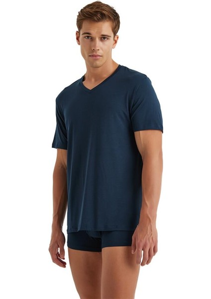 Silver V Yaka Kısa Kol Lacivert T-Shirt 9308 modelleri