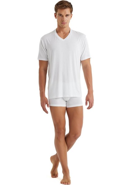 Silver V Yaka Kısa Kol Beyaz T-Shirt 9308 fiyatları