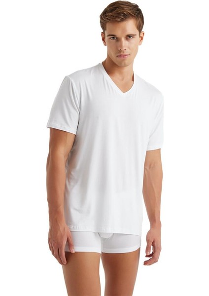 Silver V Yaka Kısa Kol Beyaz T-Shirt 9308 modelleri