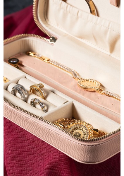 Pembe Deri Takı Kutusu Orta Boy 22x11 Saklama ve Organizer Çantası modelleri