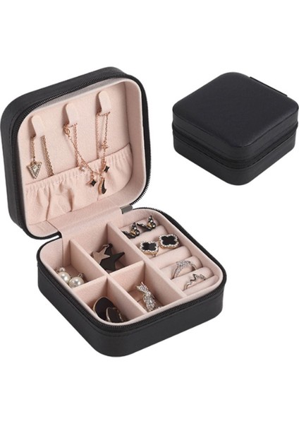 Şık Siyah Deri Takı Saklama Kutusu, Taşıma Kolaylığı ve Zarif Tasarım