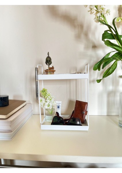 Beyaz Kozmetik ve Takı Düzenleyici, Şık ve Kullanışlı Banyo Organizeri