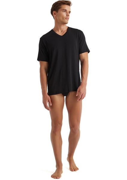 Silver V Yaka Kısa Kol Siyah T-Shirt 9308 fiyatları