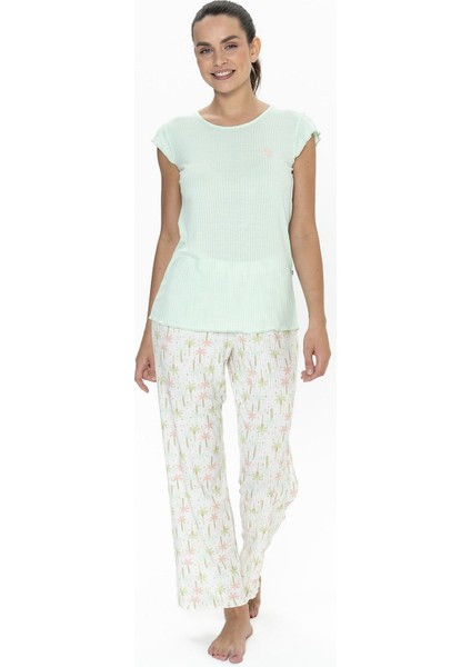 U.s Polo Assn. 20079 Kadın Kısa Kollu Bisiklet Yaka Pijama Takımı-Mint