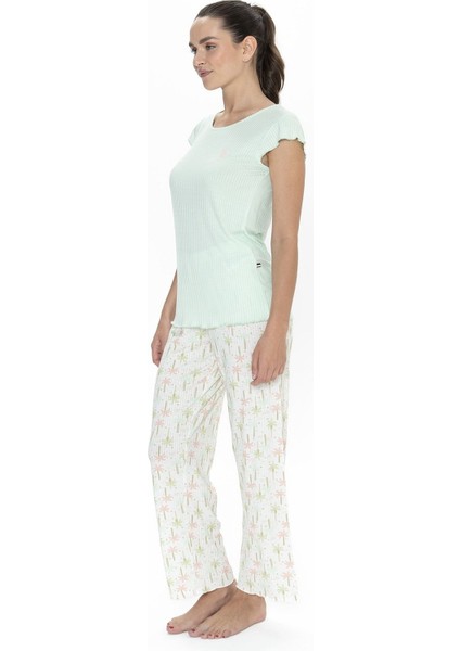 U.s Polo Assn. 20079 Kadın Kısa Kollu Bisiklet Yaka Pijama Takımı-Mint modelleri