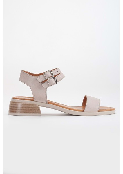 Kadın Hakiki Deri Bantlı Alçak Topuklu Sandalet - Silvergrey modelleri