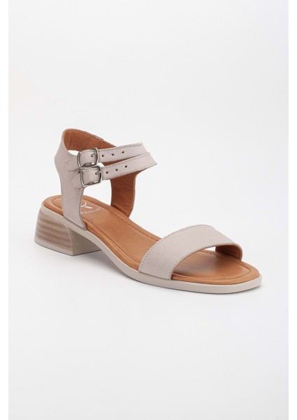 Kadın Hakiki Deri Bantlı Alçak Topuklu Sandalet - Silvergrey fırsatları