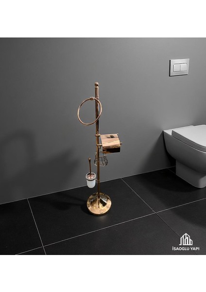 Isaoğlu Yapı Bakır Tuvalet Kağıtlığı Klozet Fırçası ve Havluluk Bronz Komple Banyo Seti Pirinç Materyal