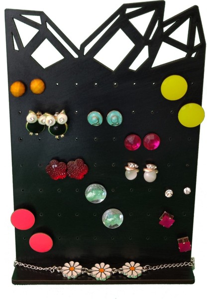 Şık Siyah Dekoratif Takı ve Küpe Standı Organizer Aksesuar Raf