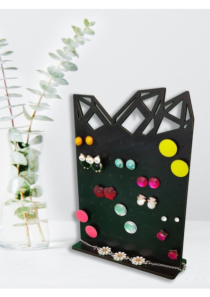 Şık Siyah Dekoratif Takı ve Küpe Standı Organizer Aksesuar Raf modelleri