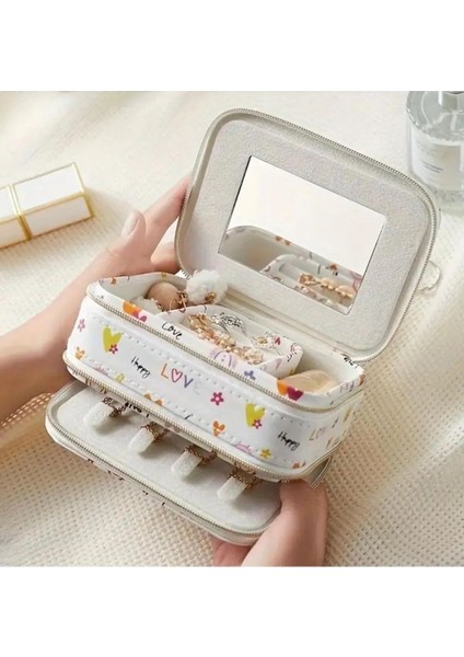 Çift Katmanlı Çok Bölmeli Suni Deri Takı Saklama Kutusu