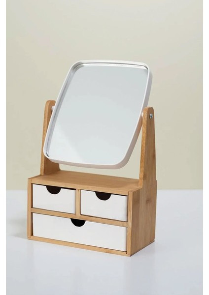 Beyaz Bambu 3 Çekmeceli Aynalı Makyaj ve Takı Organizer modelleri