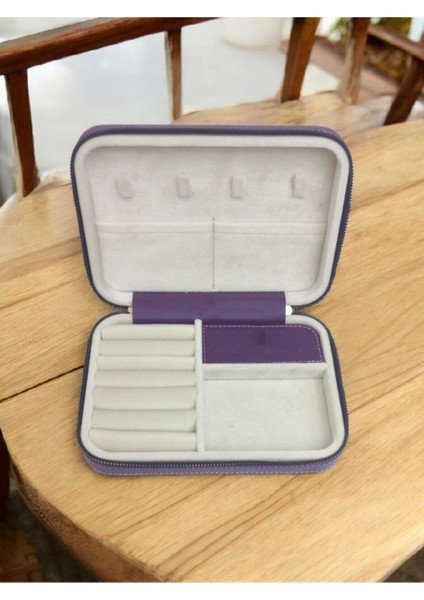 14X21 cm Mor Deri Ahşap Takı Saklama Kutusu Seyahat Çantası fiyatları