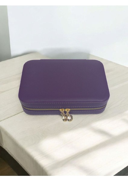 14X21 cm Mor Deri Ahşap Takı Saklama Kutusu Seyahat Çantası modelleri