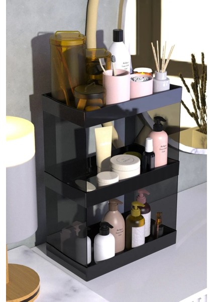 Iki Katlı Çok Amaçlı Makyaj ve Takı Düzenleyici Seti, Siyah