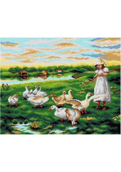 Baskılı Goblen Ördekler ve Kız 2950 40*50 cm