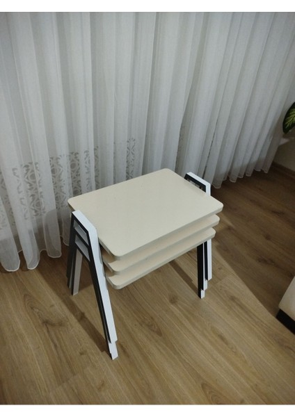 Zigon Sehpa 3'lü Krem Tepsi Model