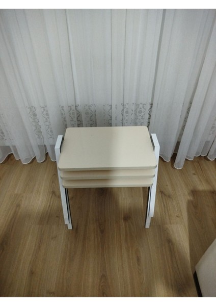 Zigon Sehpa 3'lü Krem Tepsi Model