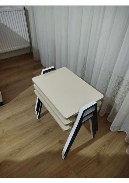 Zigon Sehpa 3'lü Krem Tepsi Model