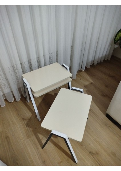Zigon Sehpa 3'lü Krem Tepsi Model