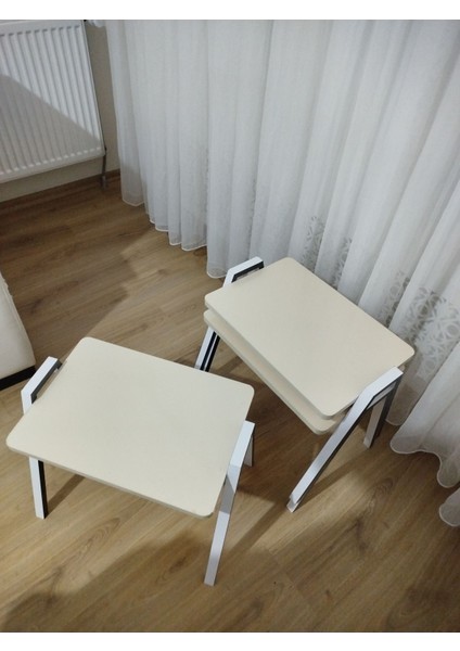 Zigon Sehpa 3'lü Krem Tepsi Model
