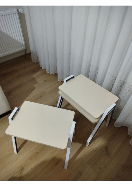 Zigon Sehpa 3'lü Krem Tepsi Model