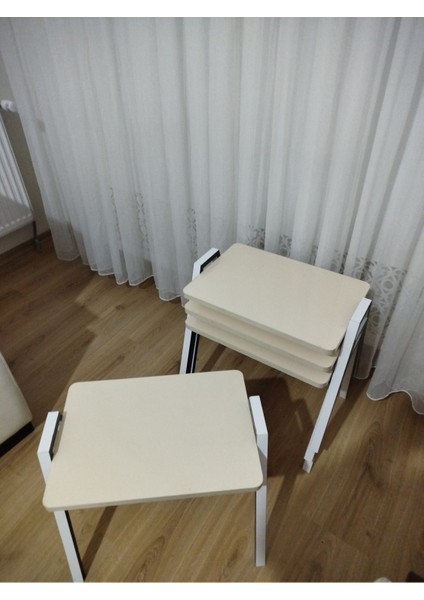 Zigon Sehpa 3'lü Krem Tepsi Model