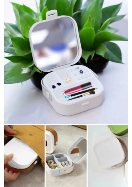 Mini Aynalı Takı ve Makyaj Kutusu, Çanta Şeklinde, Şık ve Kullanışlı 9x9x4 cm