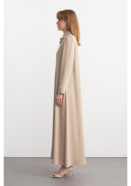 Yaka Bağlamalı Uzun Elbise Taş fırsatları