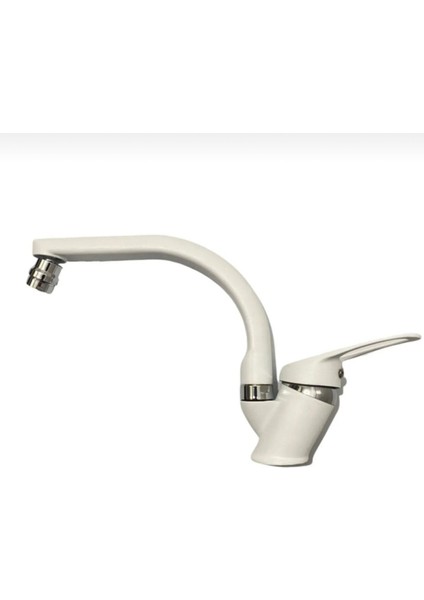 Beyaz Krom Oynar Başlıklı Banyo Lavabo Bataryası Musluğu Çift Su Girişli