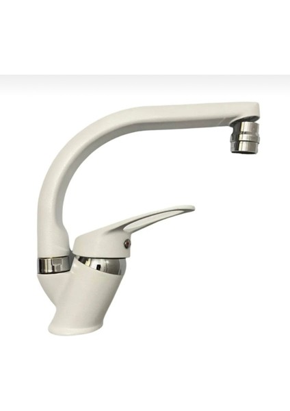 Beyaz Krom Oynar Başlıklı Banyo Lavabo Bataryası Musluğu Çift Su Girişli