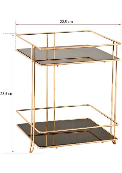 Iki Katlı Kare Altın Renk Çok Amaçlı Banyo ve Takı Düzenleyici