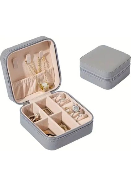 Şık Gri Deri Mücevher Saklama Kutusu, Zarif ve Kullanışlı Tasarım