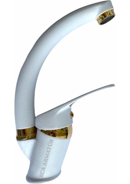 Beyaz Gold Lavabo Bataryası Musluğu Çeşmesi Çift Su Girişli