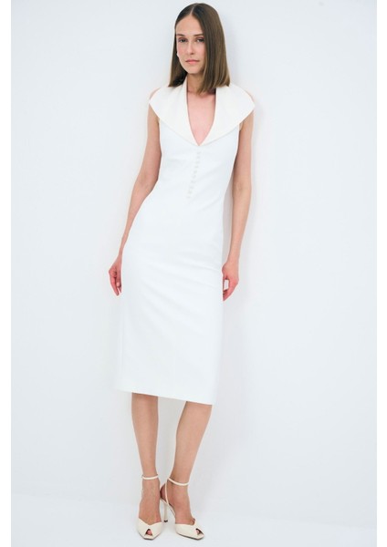 Saten Detaylı Elbise Kemik 12445469000 modelleri