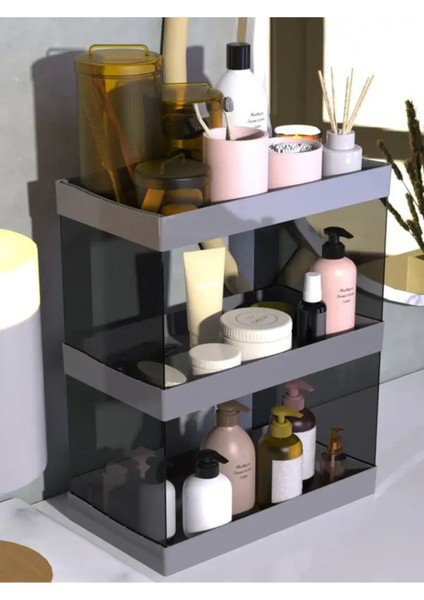 Siyah Çok Fonksiyonlu Kişisel Bakım ve Kozmetik Organizer Raf