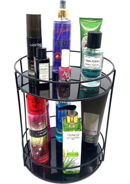 Iki Katlı Banyo ve Takı Organizeri, Çok Amaçlı Servis Tepsisi Siyah