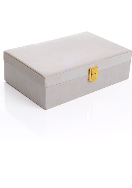 Kadife Takı Organizer, Aynalı Bej Mücevher Kutusu, 25X16X7 cm indirimleri