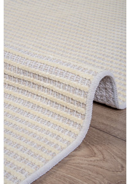 Viola Beyaz Şönil %100 Pamuk Yumuşak Kaymaz Taban Yıkanabilir Kilim Yolluk Salon Oturma Çocuk Odası Dokuma