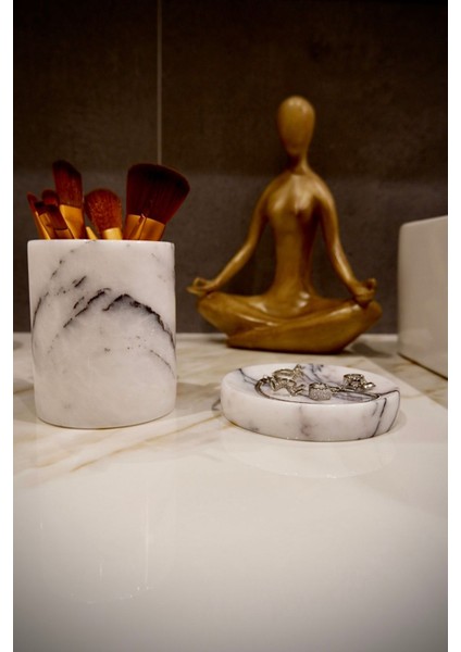 Mermer Fırçalık ve Yüzüklük Seti, Şık ve Kullanışlı Tasarım