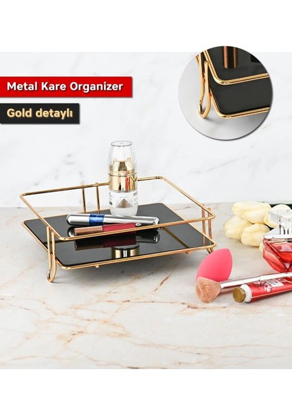 Altın Renkli Metal Takı ve Makyaj Düzenleyici, Şık ve Kullanışlı Organizer.