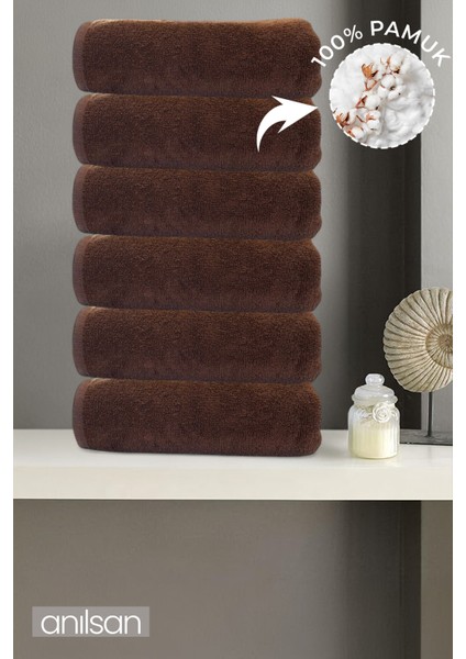 6'lı Kahverengi El Havlusu - 50x90 Cm, 225 Gr, %100 Pamuk, Spa Ve Otel Havlusu, Günlük Kullanıma Uygun