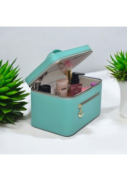 Su Yeşili Aynalı Seyahat Makyaj Çantası, Şık ve Pratik Tasarım indirimleri