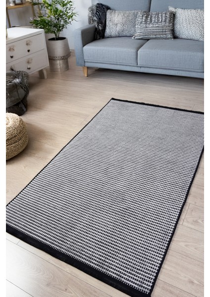 Gri Şönil %100 Pamuk Yumuşak Kaymaz Taban Yıkanabilir Kilim Yolluk Salon Oturma Çocuk Odası Dokuma