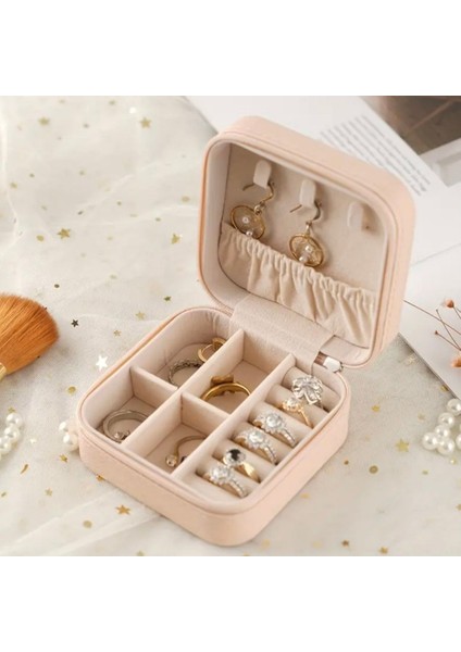 Pudra Pembe Fermuarlı Takı Saklama Kutusu, Şık ve Güvenli Tasarım
