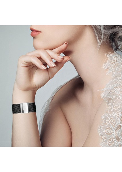 Huawei Watch Fit 3 / Fit 4 / Fit 4 Pro Uyumlu Metal Clips Kumaş Örgü Akıllı Saat Kordon